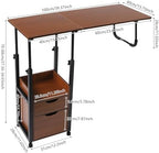 Rolling Overbed Table with Wheels,Height Adjustable Laptop Desk with Storage Drawers and Cabinet,Mobile Bed Desk Cart,for Home Bedroom