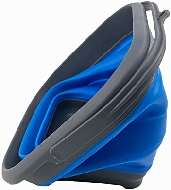 SAMMART 5.5L (1.4 Gallon) Collapsible Square Handy Bucket/Foldable SquareWater Pail/Portable Tub with Handle. (Grey/Blue)
