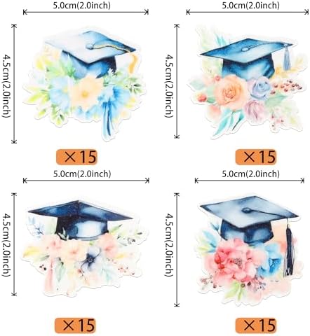 60 PCS Edible Graduation Cap Cupcake Toppers Wafer Paper 2026 Graduation Party Cake Decorations Flower Class of 2026 Grad Cap Cupcake Picks for 2026 Graduate Theme Party Food Decorations Supplies