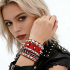 3PCS Leather Bracelets Set Studded Wrap Wrist Cuffs Punk Rock Y2K Emo Wide Wristband Accessories for Teens Women Men