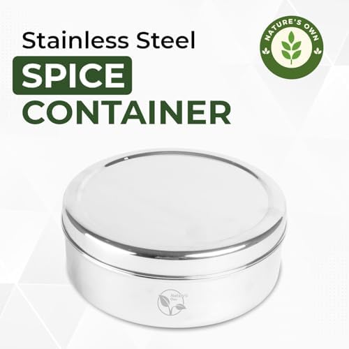 Nature's Own Masala Dabba - 7 Compartments, masala box,steel masala dabba,Spice container box,stainless steel spice box indian masala dabba with 7 spice containers with size 8 X 8 inches