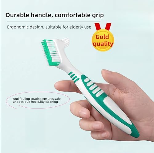 Denture Cleaning Brushes 2-Pack with Dual-Angle Heads - Soft Nylon Bristles & Ergonomic Grip, Travel Denture Brush Kit for Seniors (Green/Purple) | Denture Care Essentials