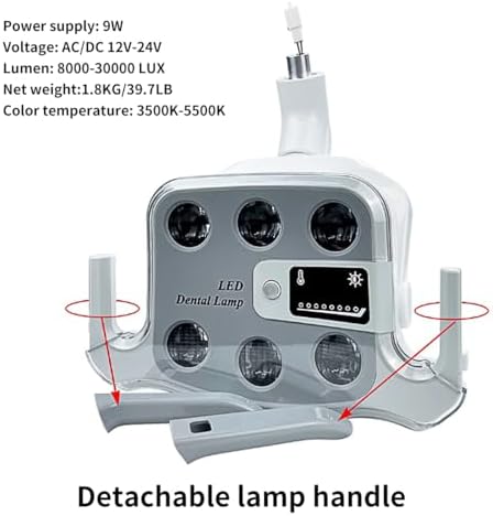 Digital Dental Oral Exam Light, Adjustable Color Temperature LED Shadowless Lamp with LCD Display, 6 LEDs, φ22mm Joint, 9W, 1.8kg, for Dental Chair and Oral Surgery