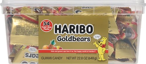 HARIBO Goldbears, Gummi Candy, 22.8 oz Tub (108 Packs) Assorted Flavors