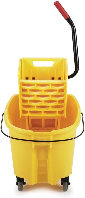 Rubbermaid Commercial Products WaveBrake 26 Qt. Side-Press Mop Bucket and Wringer Combo on Wheels, Yellow, for Professional/Industrial/Business Heavy-Duty Floor Cleaning/Mopping