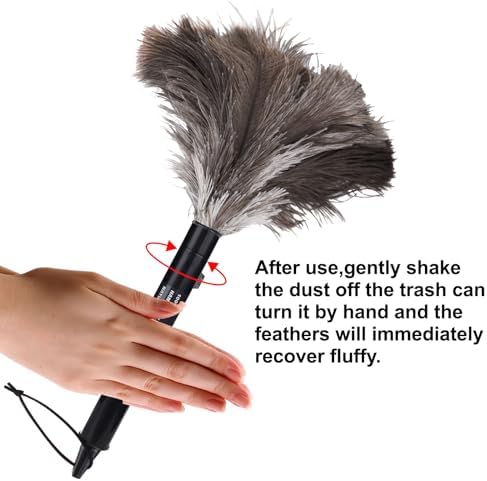 Aldwin Ostrich Feather Duster Retractable 2 Pack,16 inch Genuine Fluffy Natural Handheld Feather Dusters for Cleaning Supplies, Washable,Car, Office, Desk