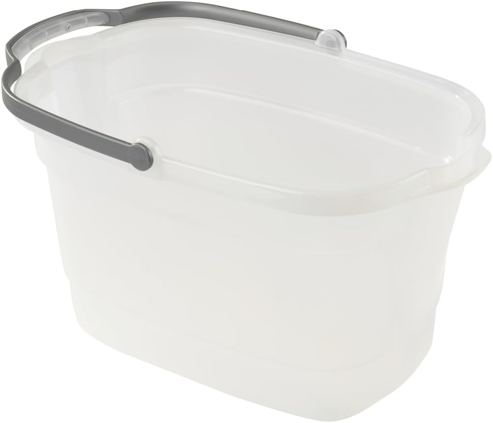 Casabella Cleaning Bucket Rectangular for Mopping or Storage with Handle and Built-In Pour Spouts, 4-Gallon, Clear