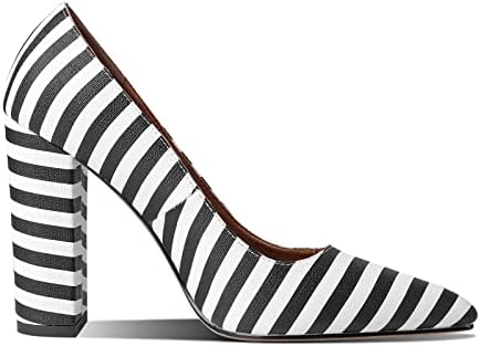 Lutalica W Women's Stylish Pointed Toe PU Leather Handmade Comfort Slip On 4IN Chunky Heel Dress Pumps Shoes for Office Party Wedding