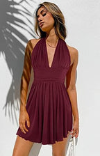 Heysolo Women's Halter Deep V Neck Mini Dress Summer Backless Sleeveless Sexy Party Club Cocktail Dresses