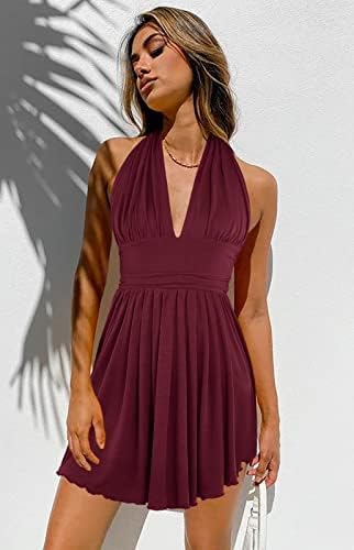Heysolo Women's Halter Deep V Neck Mini Dress Summer Backless Sleeveless Sexy Party Club Cocktail Dresses