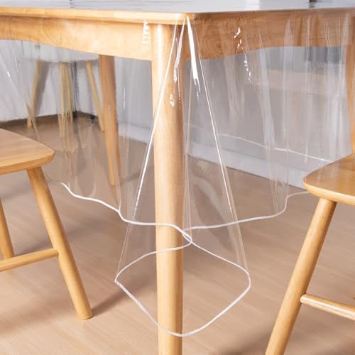 JIUZHEN 60" x 84" Heavy Duty Clear Vinyl Tablecloth – 100% Waterproof & Oil-Proof, Spill-Resistant – Easy Wipe-Clean Table Cover for Dining, Parties, Camping, Holidays, Events (Rectangle)