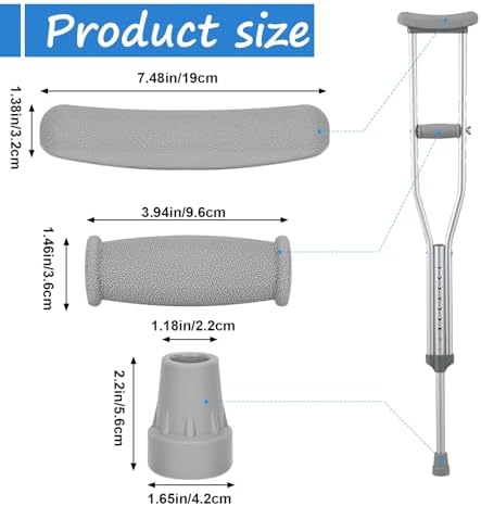 DXMWWTP Replacement Crutch Pads, 6 Pcs, Gray, Latex-Free, Rubber Grip, 1.25-1.5 inch, Textured, Crutch Accessories, Universal, Aluminum Crutches