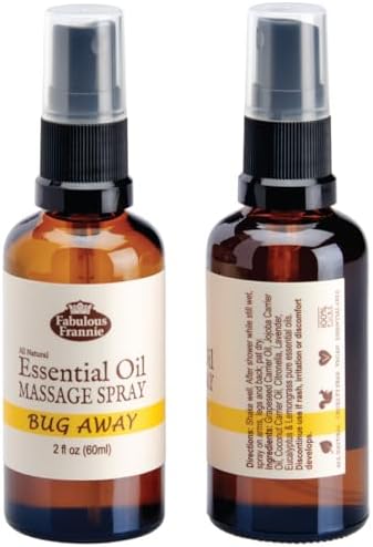 Fabulous Frannie Bug Away Healthy Massage Spritz Made with Carrier Oils and Citronella, Lavender, Eucalyptus and Lemongrass Essential Oils 2oz