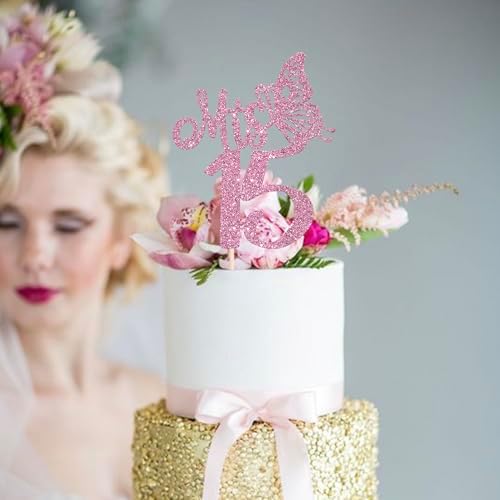 Rsstarxi 1 Pack Mis 15 Cake Topper Happy 15th Birthday Party Decorations Glitter Hello 15 Fabulous Cake Pick for Cheers to 15 Years Old Birthday Wedding Anniversary Party Decotations Purple