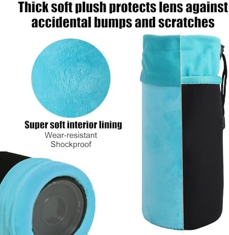 4Pcs Camera Lens Case Bag,4 Sizes Blue Water Resistant Protective Lens Pouch Set With Adjustable Drawstring Rotating Clamp,Replacement Compatible Thick Protective Neoprene for Canon,Nikon,Sony,Pentax