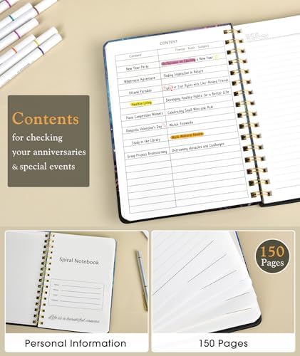 Lined Spiral Journal Notebook for Women, A5 Cute Hardcover Spiral Journals for Writing, 150 Pages Pretty College Ruled Notebooks for Work & Note Taking, 5.75" x 8.38", Forest Under a Starry Sky