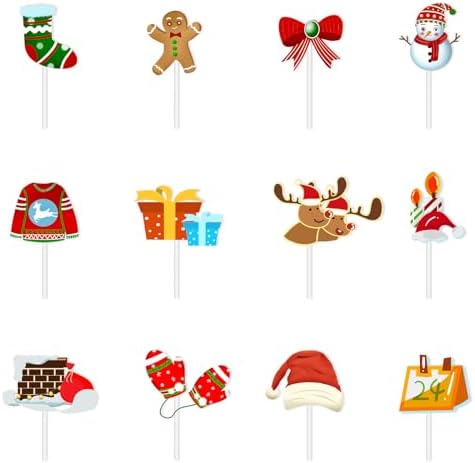 Christmas Cupcake Toppers, Christmas Cake Decorations, Xmas Winter Holiday Party Decorations Cupcake Toppers for Deer Snowman