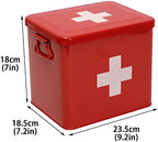 First Aid Kit, First Aid Medicine Supplies Bin - 2-Tier Metal Medicine Storage Tin, First Aid Box with Removable Tray for Home Emergency Tool Set-Red