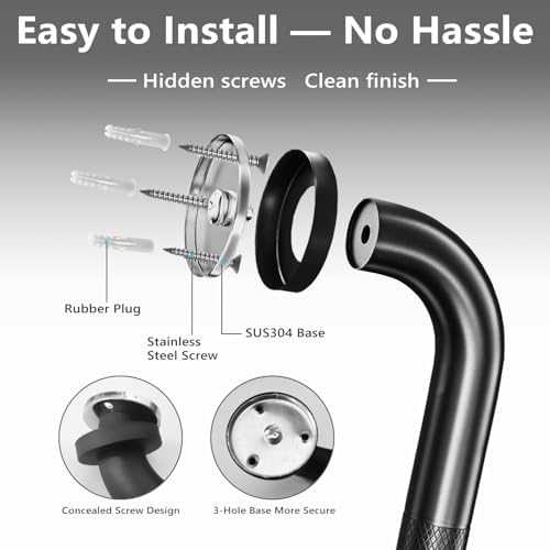 2 Pack Shower Grab Bars for Bathroom 16 Inch Black Stainless Steel Anti-Slip Knurled Grip Home Care Bath Handrail Safety Hand Rail Support for Showers Seniors Elderly Assist Handicap Bath Handle