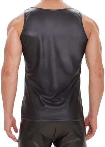 Men Sexy Leather Tank Top, Soft Matte, Plus Size, Male Black Shiny Vest