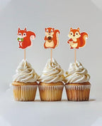 24Pcs Baby Shower Forest Animal Party Supplies Squirrel Theme Cupcake Toppers Woodland Animal Birthday Party Decorations Cartoon Squirrel Cake Topper Decorations for Woodland Theme