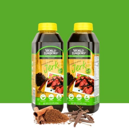 World Harbors Jamaican Jerk Sauce Sweet & Spicy Marinade for Jamaican Jerky Seasoning Chicken, Sirloin, Shrimp Jerk Seasoning Jamaican Style - Flavors for Dipping, Glazing 16 oz (Pack of 2)
