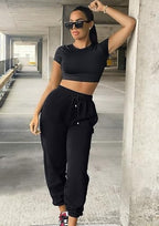 Womens Cinch Bottom Sweatpants Pockets High Waist Sporty Gym Athletic Fit Jogger Pants Lounge Trousers