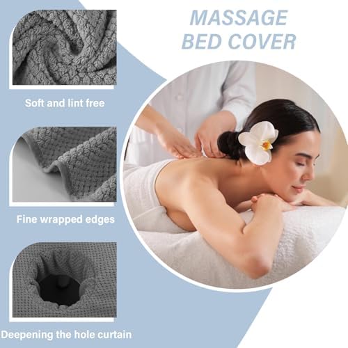 Massage Table Cover 2Pcs Soft Massage Bed Cover with Face Hole 16x32'' Reusable Spa Beauty Bed Cover Towel with Face Hole Massage Bed Sheet for Skin Care,Grey Massage Table Cover With Face Hole