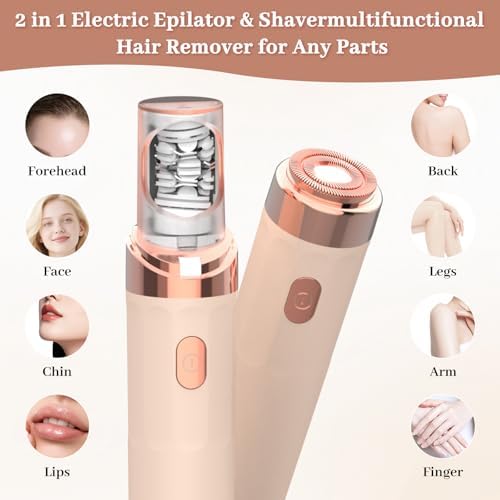 Women Face Epilator,2-in-1 Dual Head Painless Face Razor with Built-in LED Light Precision Perfect for Lips,Upgrades Rechargeable Electric Hair Removal Device,Chin,Neck,Leg,Arms and Cheeks