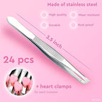 24 Pcs Mini Tweezers Bulk Pack - Stainless Steel Small Tweezers First Aid with Heart Clamps, 3.5" Compact Size - Versatile Tweezer Kit for Eyebrows, Splinters, Crafts, First Aid & Everyday Home Use