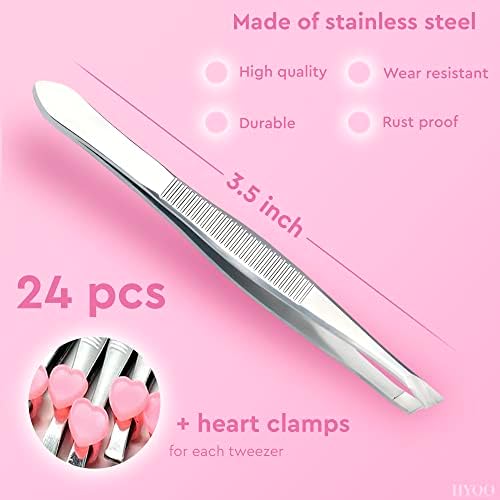 24 Pcs Mini Tweezers Bulk Pack - Stainless Steel Small Tweezers First Aid with Heart Clamps, 3.5" Compact Size - Versatile Tweezer Kit for Eyebrows, Splinters, Crafts, First Aid & Everyday Home Use