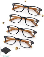 MODFANS 4 Pack Reading Glasses 2.5 Fashion Wood-Look Spring Hinges Stylish Readers Men Women Black