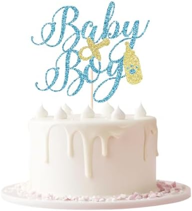 Baby Boy Cake Topper - Welcome Baby Boy Cake Toppers for Boys Baby Shower Party Decorations blue Glitter