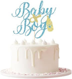 Baby Boy Cake Topper - Welcome Baby Boy Cake Toppers for Boys Baby Shower Party Decorations blue Glitter