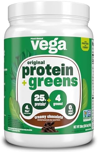 Vega Protein and Greens Protein Powder Creamy Chocolate (11 Servings) 25g Plant Based Protein Plus Veggies, Vegan, Non-GMO, Pea Protein for Women and Men, 1.2lbs