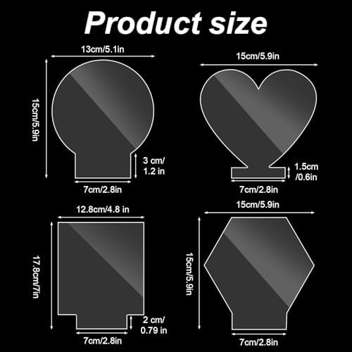 12-Pack Clear Acrylic Sheet Set with 4 Shapes (Circle, Square, Heart, Hexagon) - 4mm Thick Cast Blanks for LED Light Base, Laser Engraving, DIY Crafts, Painting & Home Decor