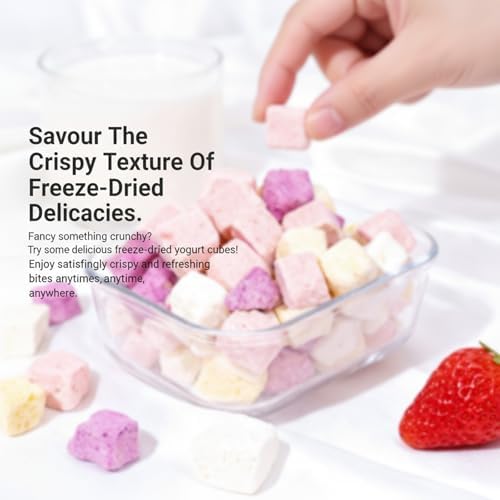 Freeze Dried Yogurt Chunks 5.3 oz, Freeze Dried Ice Cream, Crispy Skin Mixed with Fruit Flavors, Mango, Strawberry, Blueberry and Original Flavors Assorted Pack,Yogurt Fruit Snacks,Individually Wrapped