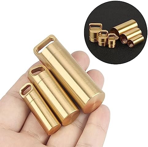 Brass Seals Bottles Keychain,Portable Waterproof Pill Case Key Chain, Mini Canister Medicine Capsule Bottle Pill Container for Outdoo Camping & Travelling EDC Tool, Large