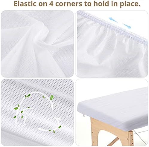 25PCS 84x35in Disposable Fitted Massage Table Sheets with Elastic, Breathable Disposable Massage Table Cover, Non Woven Fabric Spa Bed Covers, Single Use for Beauty Salon Wax Tattoo Facial Lash Bed