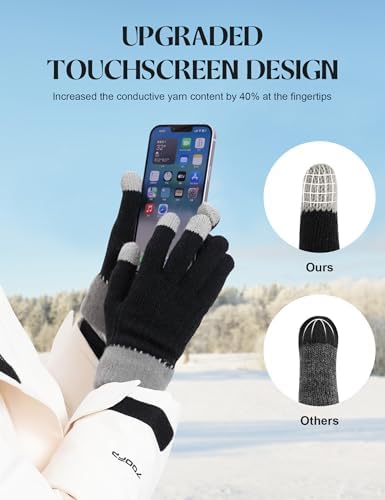 Winter Gloves for Women, 4 Pairs Womens Touch Screen Warm Lining Stretchy Thermal Knitted Gloves for Cold Weather