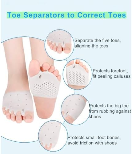 2 Pairs Silicone Toe Separators, Bunion Corrector Cushion, Metatarsal Pads, Ball of Foot Cushions, Breathable Soft Gel Foot Cushions for Men Women Straighten Overlapping Toes, Realign Crooked Toes