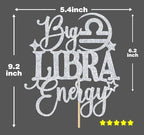 Big Libra Energy Cake Topper, Happy Birthday Libra in September/October, Libra Season, 12 Zodiac Constellation Theme Birthday Party Decoration Supplies, Silver Glitter