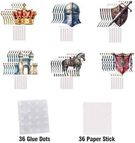 36Pcs Medieval Cupcake Toppers Medieval Knights Soldier Party Decorations Men Boys Happy Birthday Party Decor Supplies