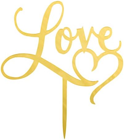 Restaurantware-Love Cake Topper, 1 Mirrored Love Topper For Cake - For Valentine's Day, Anniversaries, Or Bridal Showers, Cake And Party Decoration, Gold Acrylic Heart Wedding Cake Topper