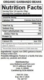 Garbanzo Beans, 5 Pounds (Chick Peas), USDA Certified Organic, Dried, Non-GMO, Great for hummus, Bulk, Product of USA, Mulberry Lane Farms