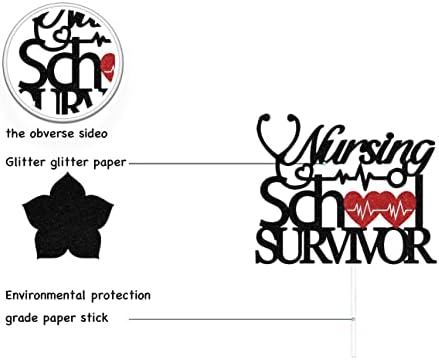 Black Red Glitter Nursing School Survivor Cake Topper, Congrats RN/BSN, Congrats Nurse Grad Party Sign, Medical School Graduation Cake Topper, Class of 2026 Nurse Graduation Party Decor