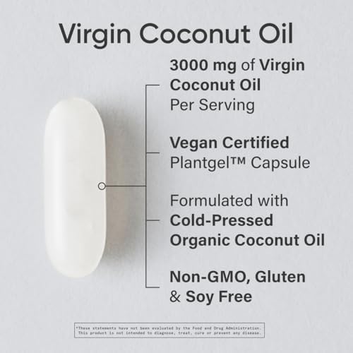 Sports Research® Organic Coconut Oil Capsules 3000MG - Cold Pressed Extra Virgin Coconut Oil with Medium Chain Triglycerides (MCTs) - Vegan Friendly & Non-GMO Verified - 120 Softgels