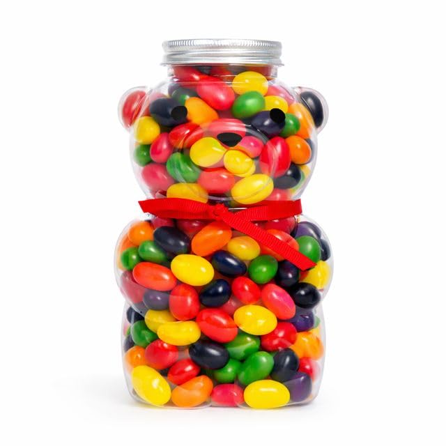 The Snackery Jelly Bean Bear Jar, 1.5 lb Assorted Classic Jelly Beans in Bear Shaped Jar with Silver Lid, Gift-Ready Clear Plastic Container