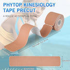 Kinesiology Tape Precut Strips (40 Count, 10") | Latex-Free Muscle Tape for Sports | Cinta Kinesiologica Ideal for Knee, Shoulder, and Elbow Support (Beige)