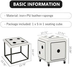 5 in 1 Nesting Ottoman Cube Stool with Swivel Casters Stackable Sofa Chair Stools PU Leather Seating Cube Dice Ottoman Stool Movable Footstool Dressing Chair for Living Room Bedroom Large